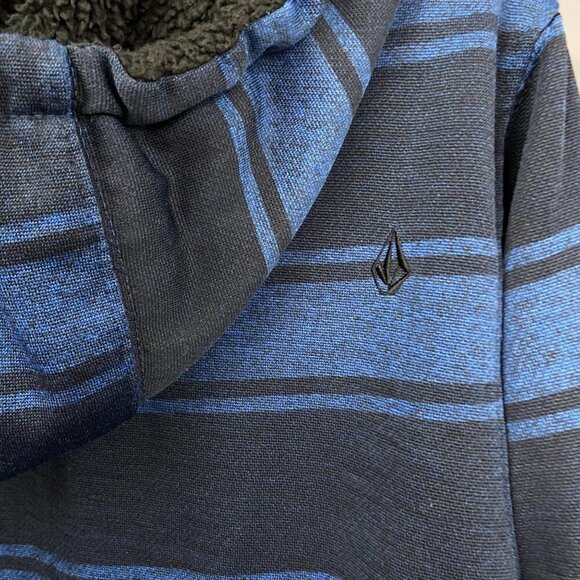 VOLCOM Hooded Fleece Lined Zipper Jacket Black Navy Stripe, Men's S - Picture 6 of 7